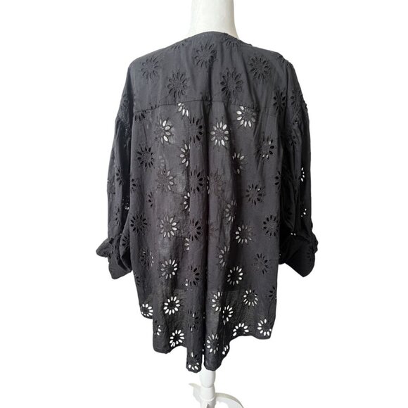 NEW Anthropologie Blank London Black Eyelet Cotton Top Large - Picture 2 of 11